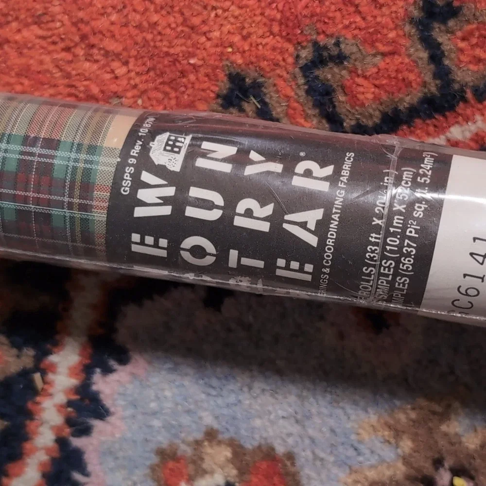 New Country Gear Plaid Prepasted Vinyl Wallpaper GC6141 Green Red Tan 33ft